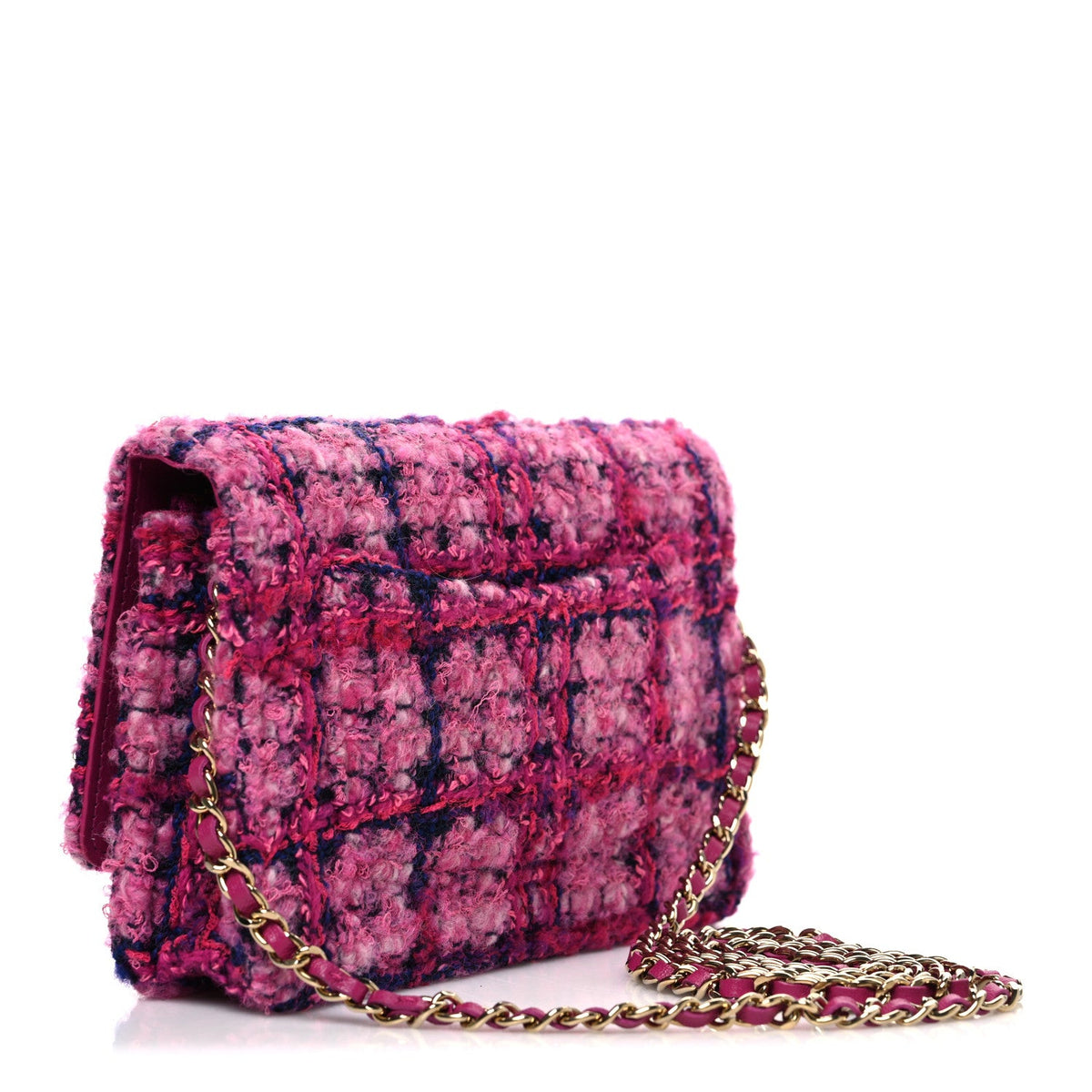 Tweed Quilted Wallet On Chain WOC Fuchsia Purple wholesalehk.shop