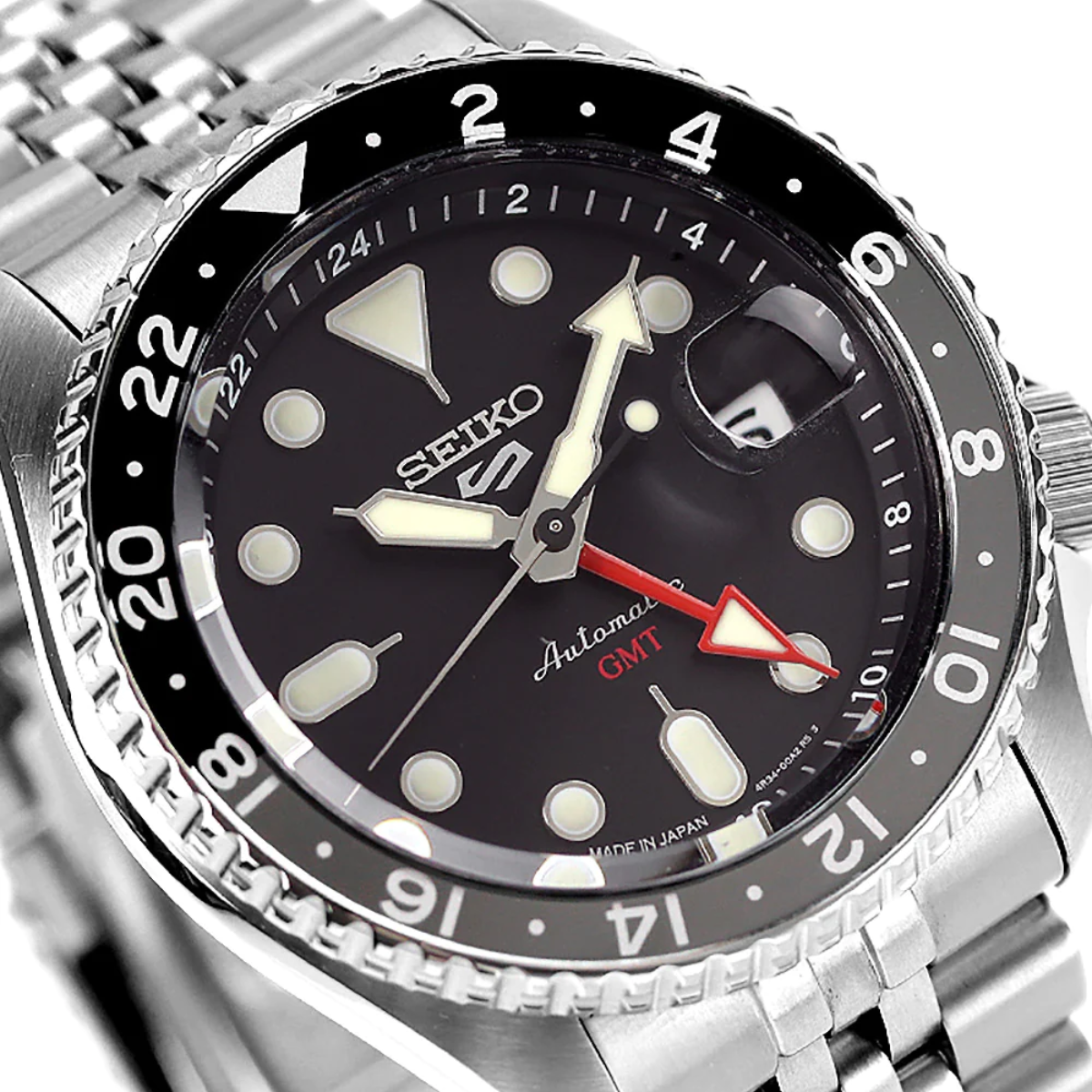 Seiko 5 Sports Automatic GMT Black Dial Silver Steel Strap Watch For Men - SSK001K1 wholesalehk.shop