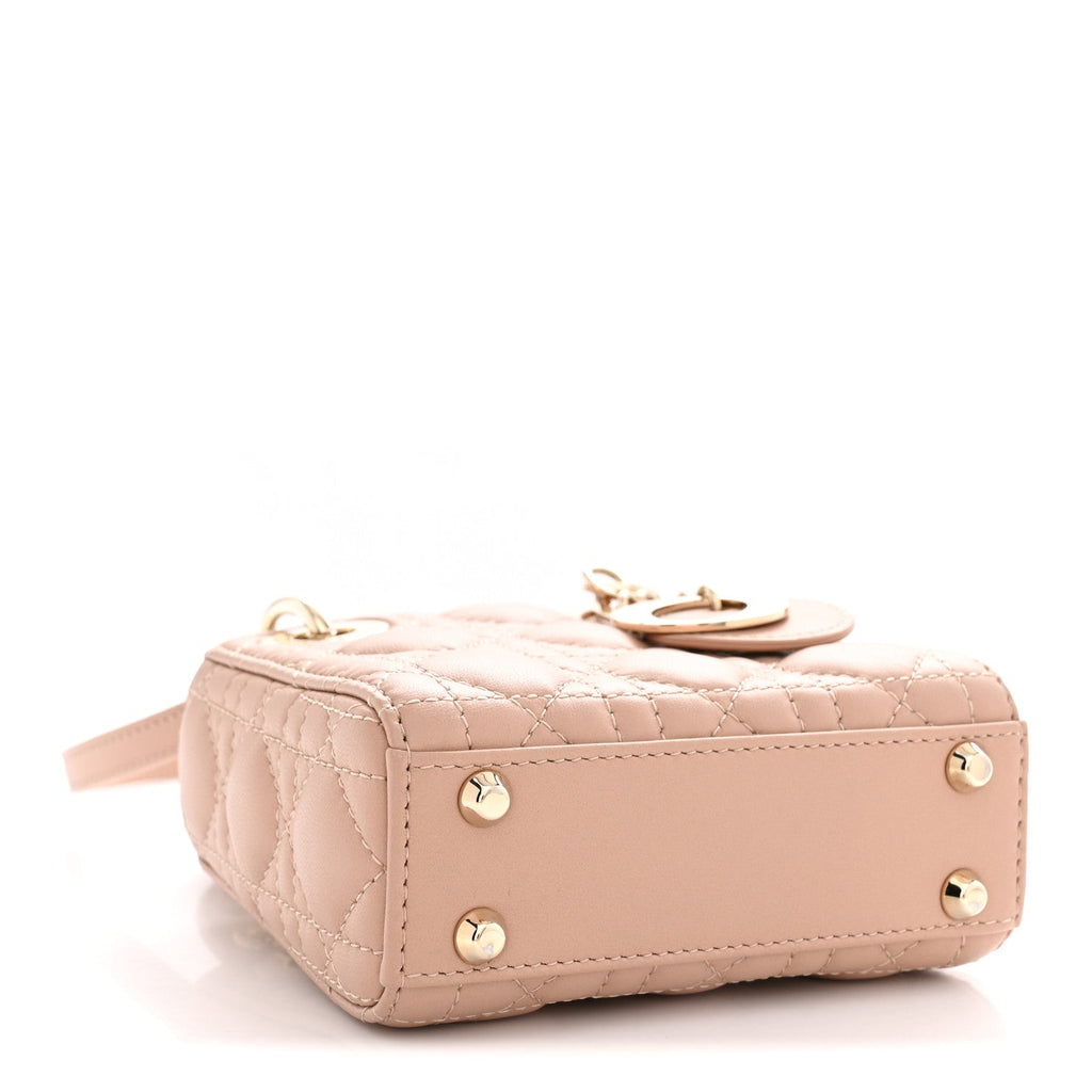 Lambskin Cannage Micro Lady Dior Rose Des Vents wholesalehk.shop