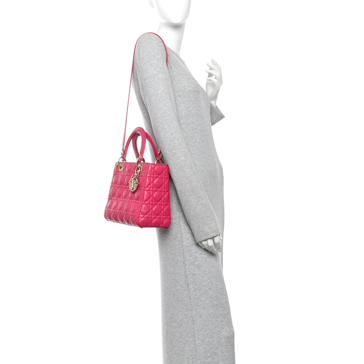 Lambskin Cannage Medium Lady Dior Fuchsia wholesalehk.shop
