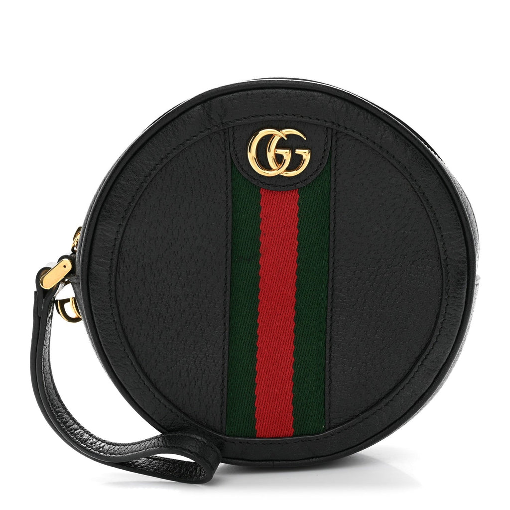 Textured Calfskin Web Ophidia Round Wrist Wallet  Black wholesalehk.shop