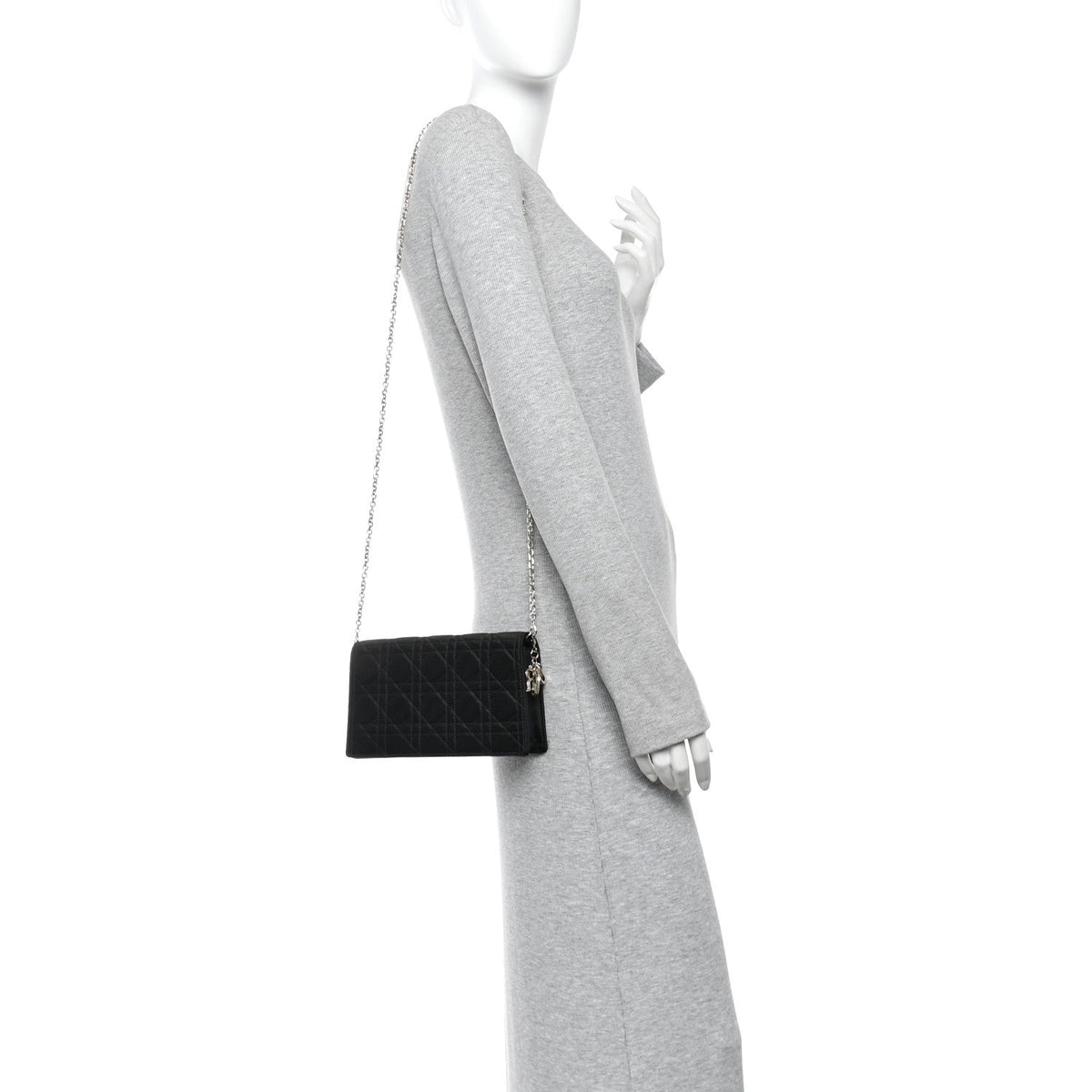 Satin Cannage Lady Dior Convertible Clutch Black wholesalehk.shop