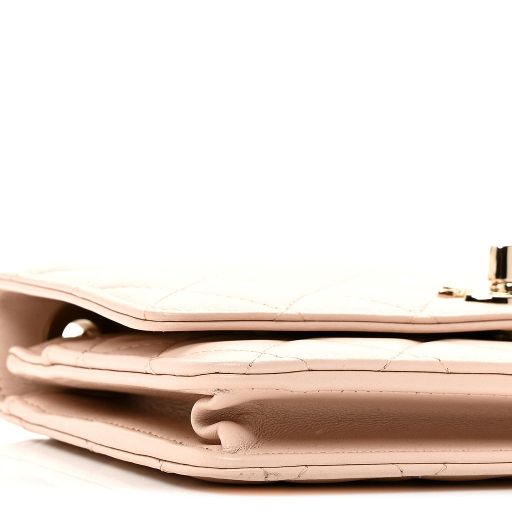 Lambskin Quilted Trendy CC Wallet On Chain WOC Light Beige wholesalehk.shop