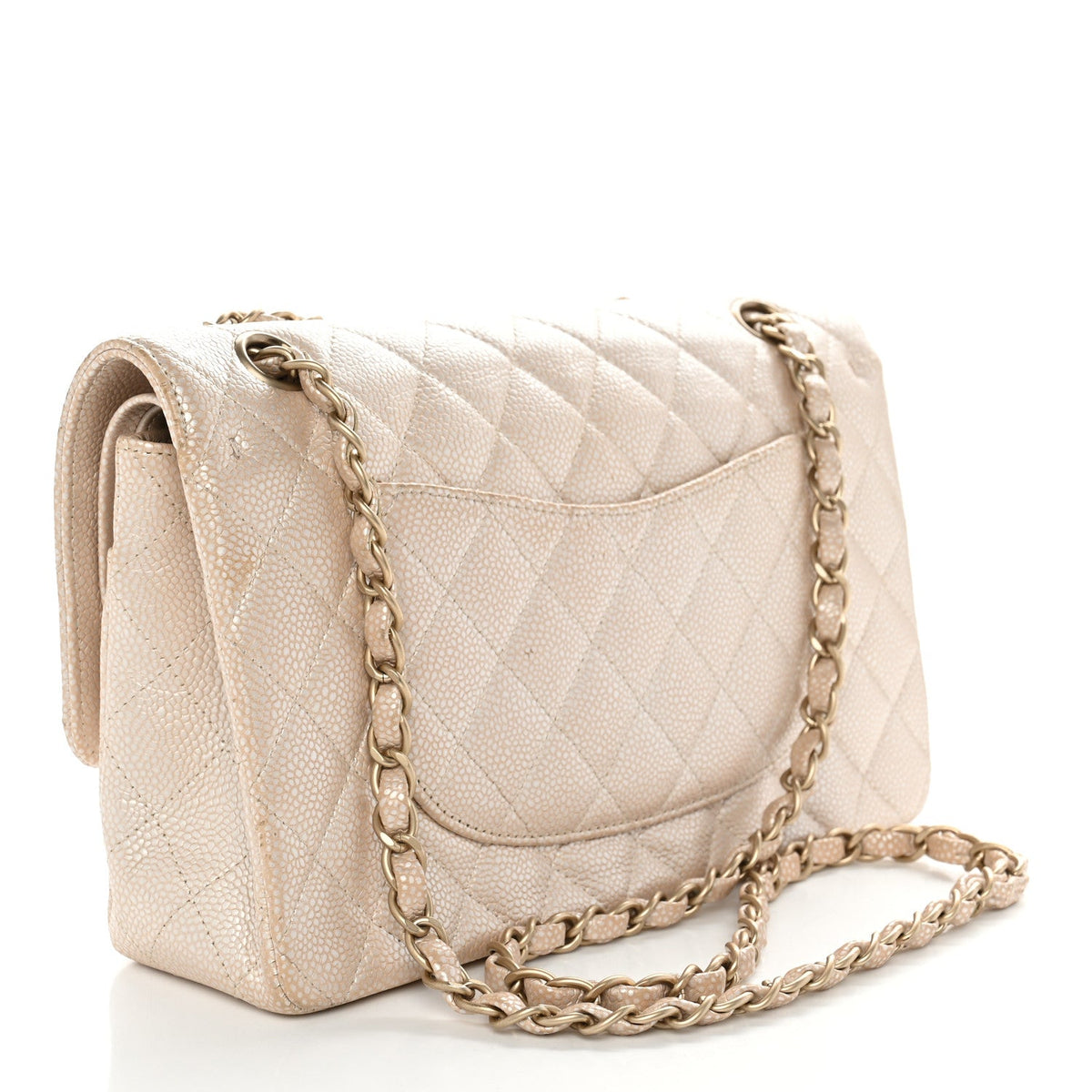 Pearly Caviar Quilted Medium Double Flap Light Beige wholesalehk.shop