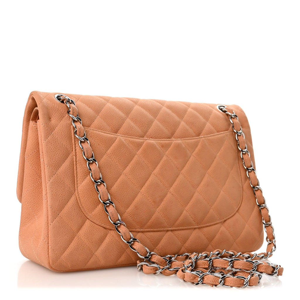 Iridescent Caviar Quilted Jumbo Double Flap Dark Beige wholesalehk.shop