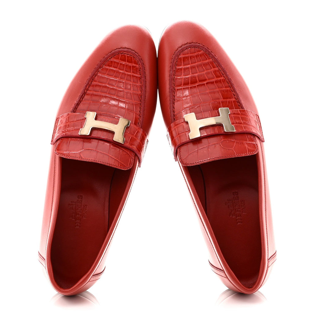 Calfskin Matte Crocodile Womens Paris Loafers 36 Orange Solaire wholesalehk.shop