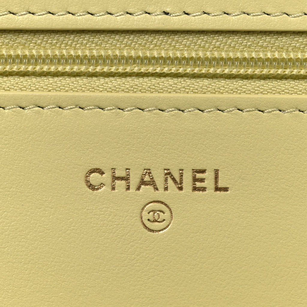 Calfskin Quilted Perfect Fit Wallet On Chain WOC Yellow wholesalehk.shop