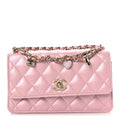 Pearly Lambskin Quilted Charms Wallet On Chain WOC Light Pink wholesalehk.shop