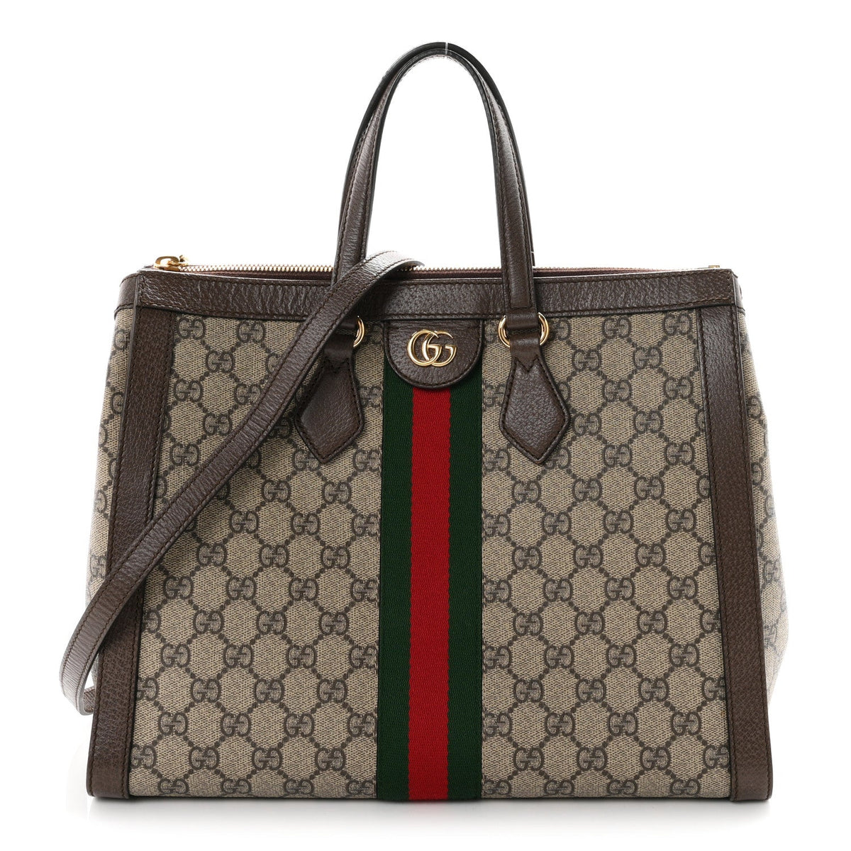 GG Supreme Monogram Web Medium Ophidia Tote Bag Brown wholesalehk.shop