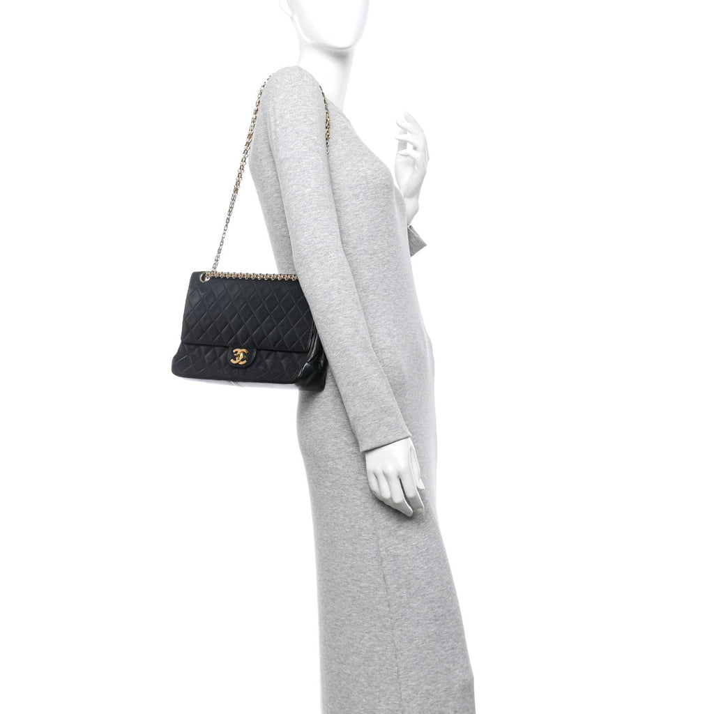 Lambskin Quilted Small Double Flap Black wholesalehk.shop