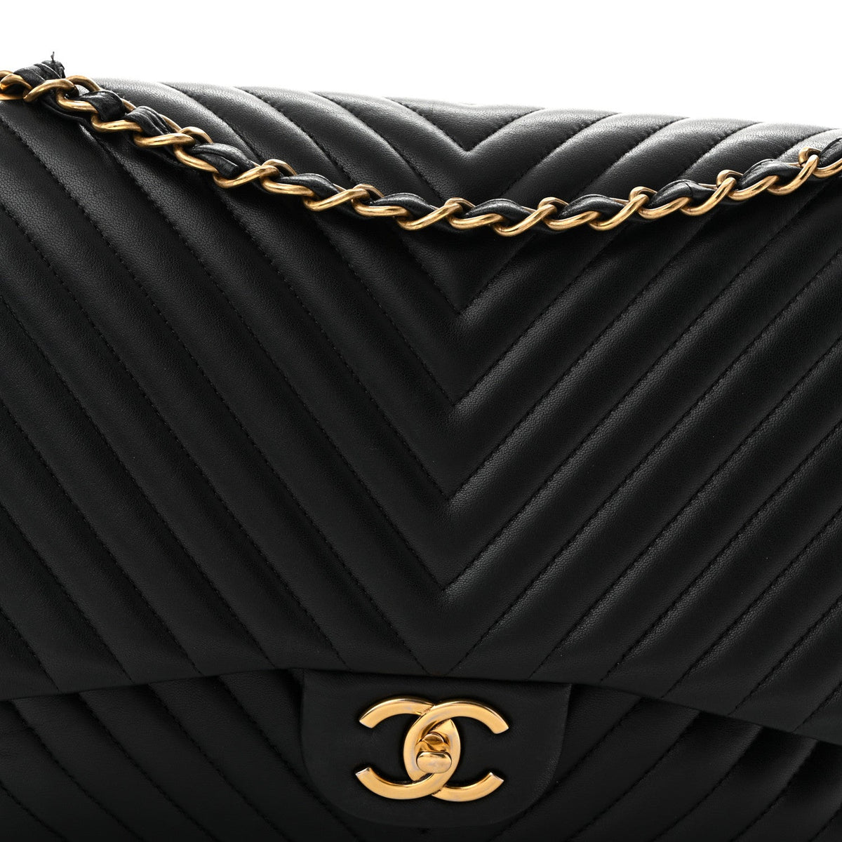 Lambskin Chevron Quilted Maxi Double Flap Black wholesalehk.shop