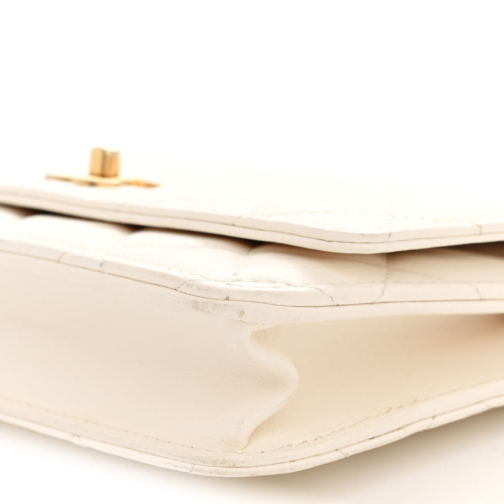 Lambskin Quilted CC Pearl Crush Wallet on Chain WOC White wholesalehk.shop
