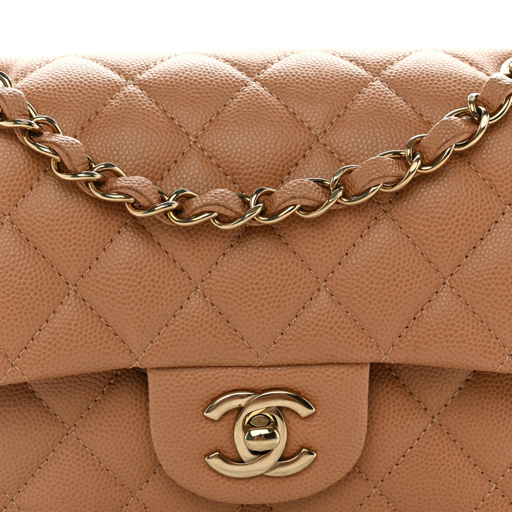 Caviar Quilted Small Double Flap Dark Beige wholesalehk.shop