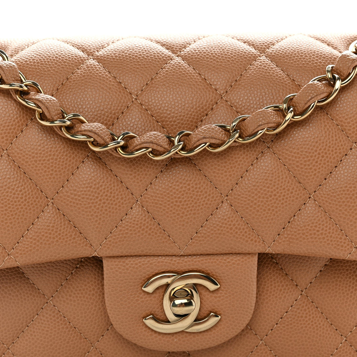 Caviar Quilted Small Double Flap Dark Beige wholesalehk.shop