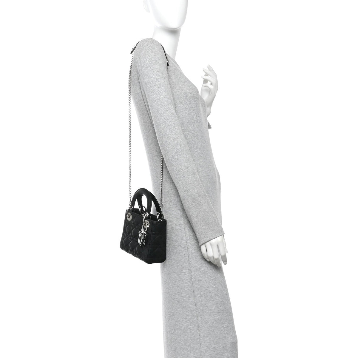 Metallic Calfskin Cannage Mini Lady Dior Black wholesalehk.shop