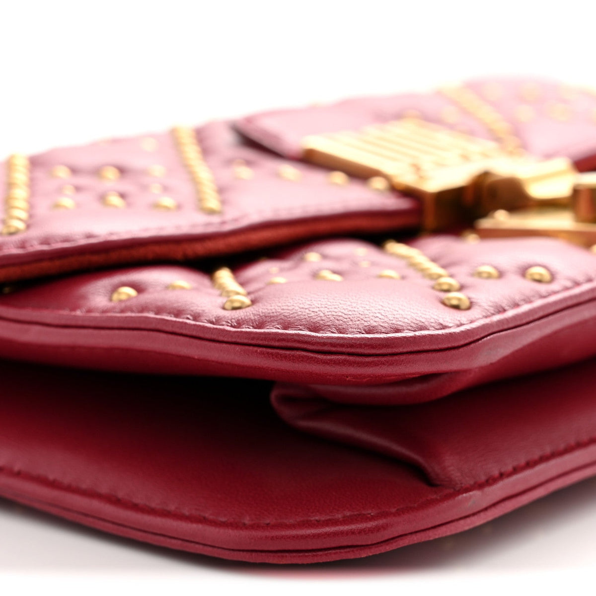 Lambskin Cannage Studded Small Dioraddict Flap Bag Red wholesalehk.shop