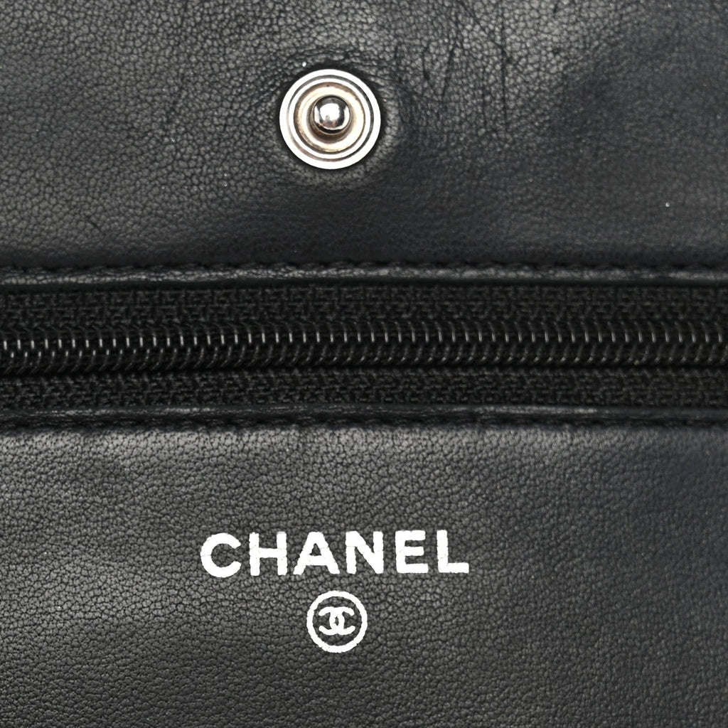 Lambskin Quilted Wallet On Chain WOC Black wholesalehk.shop
