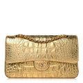 Metallic Calfskin Crocodile Embossed Cocodile Medium Double Flap Gold wholesalehk.shop