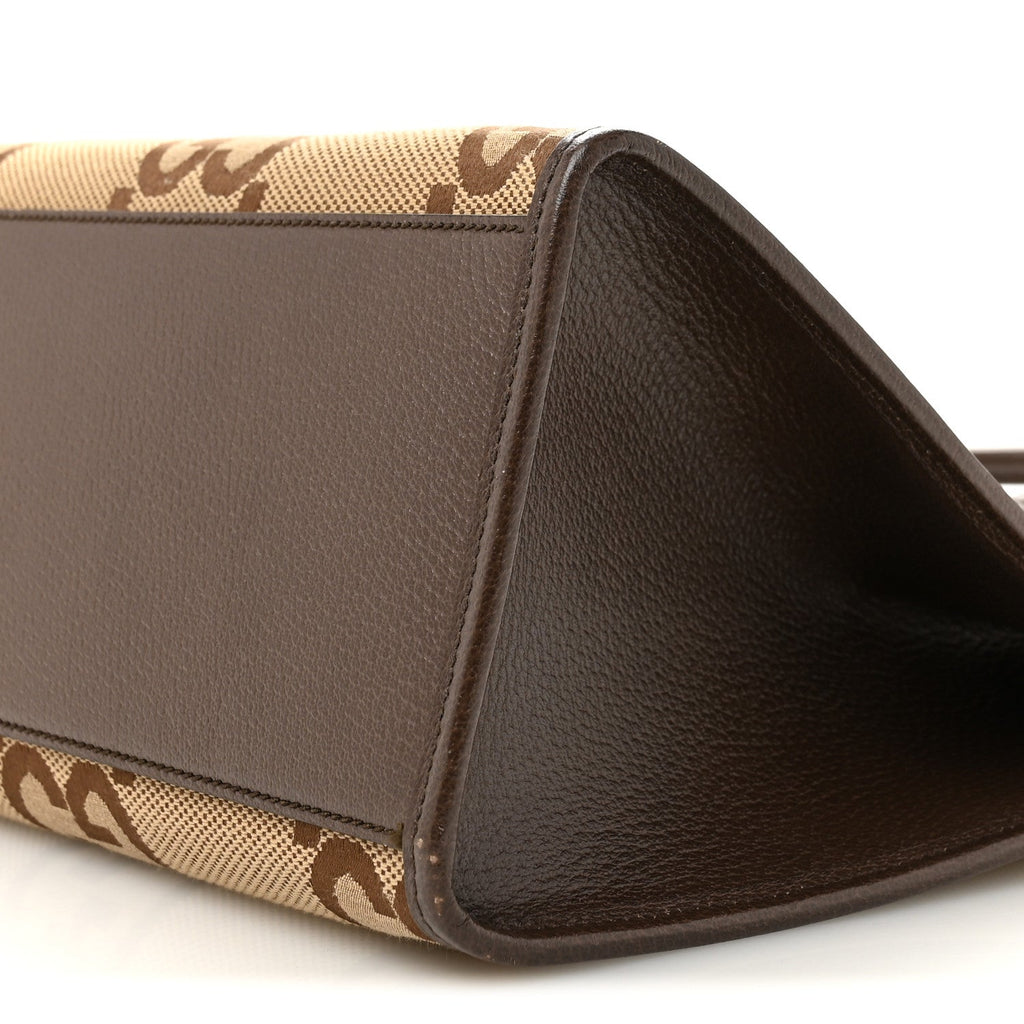 Monogram Jumbo GG Textured Dollar Calfskin Web Tote Bag Camel Ebony New Acero wholesalehk.shop