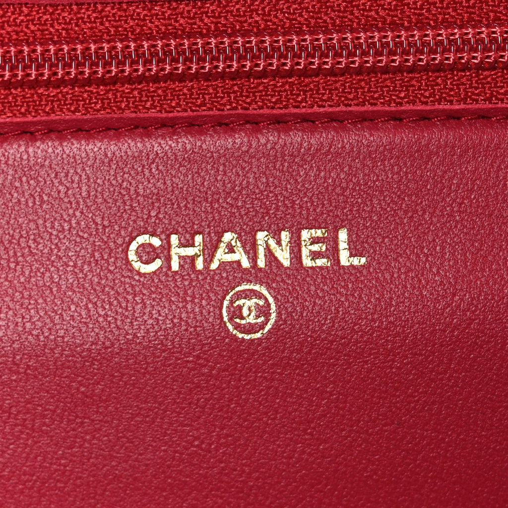 Lambskin Quilted Wallet On Chain WOC Dark Pink wholesalehk.shop