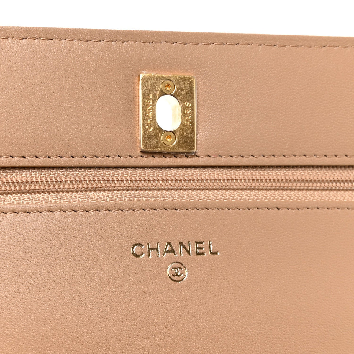 Lambskin Quilted CC Pearl Crush Wallet on Chain WOC Beige wholesalehk.shop
