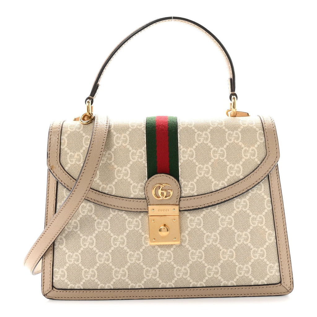 GG Supreme Monogram Textured Dollar Calfskin Web Small Ophidia Padlock Top Handle Bag Beige Mystic White Oatmeal £¨ Direct shipment via from wholesalehk.shop