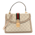 GG Supreme Monogram Textured Dollar Calfskin Web Small Ophidia Padlock Top Handle Bag Beige Mystic White Oatmeal £¨ Direct shipment via from wholesalehk.shop