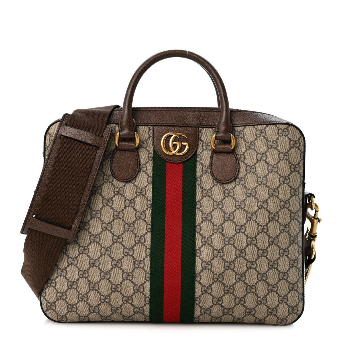 GG Supreme Monogram Textured Calfskin Web Medium Ophidia Briefcase Beige Ebony New Acero wholesalehk.shop