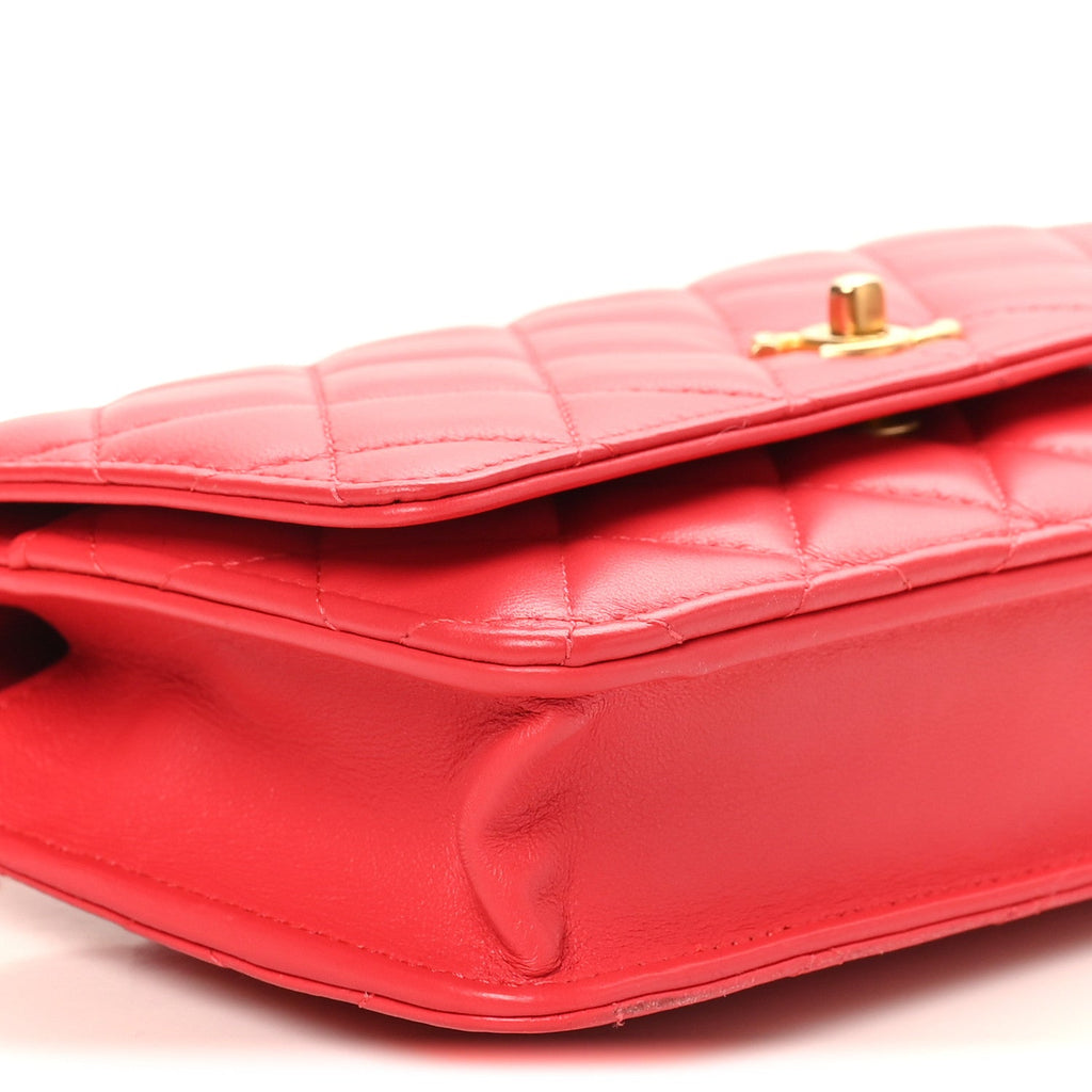 Lambskin Quilted CC Pearl Crush Wallet On Chain WOC  Red wholesalehk.shop