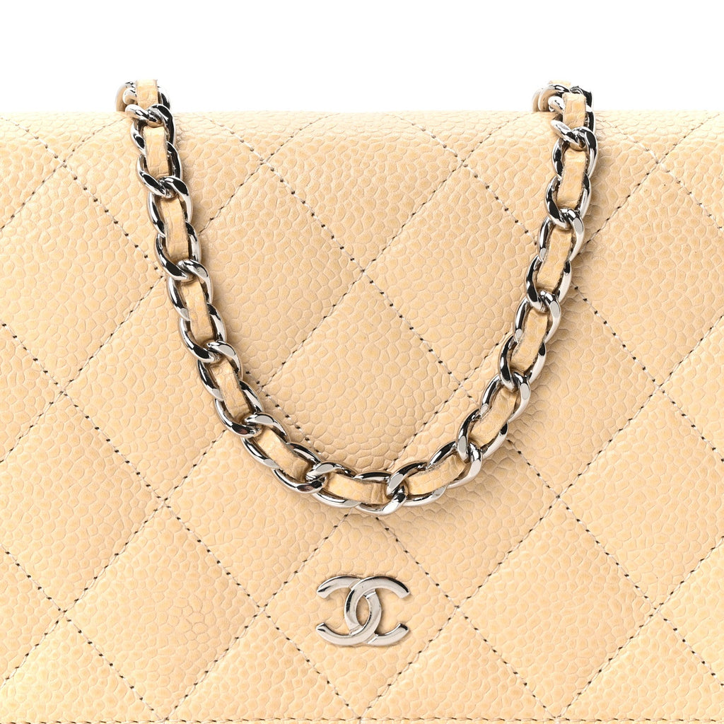 Caviar Quilted Wallet on Chain WOC Beige Clair wholesalehk.shop