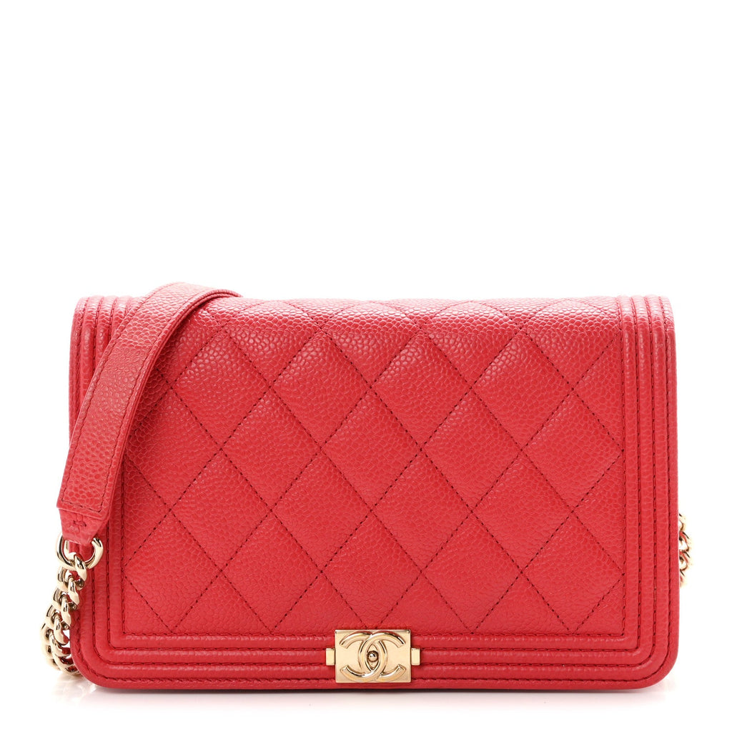 Caviar Quilted Boy Wallet On Chain WOC Red wholesalehk.shop