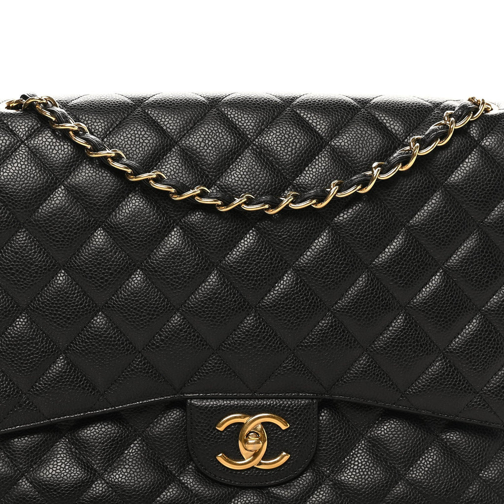 Caviar Quilted Maxi Double Flap Black wholesalehk.shop