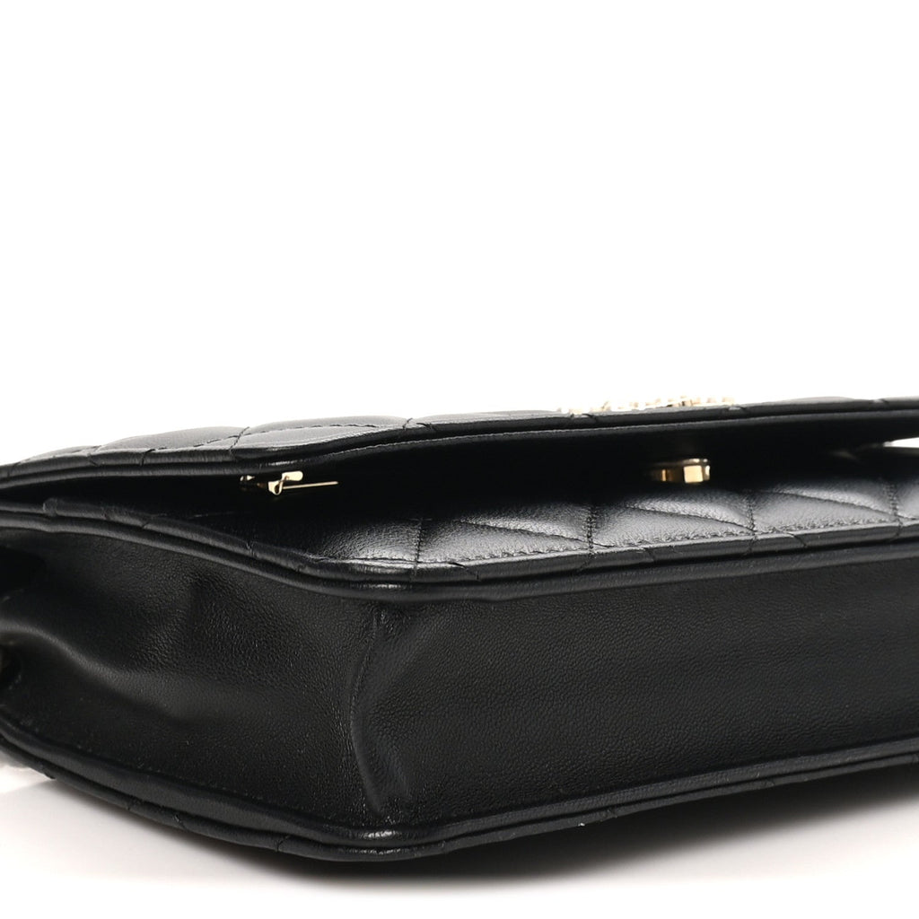 Lambskin Quilted Pearl CC Wallet on Chain WOC Black wholesalehk.shop