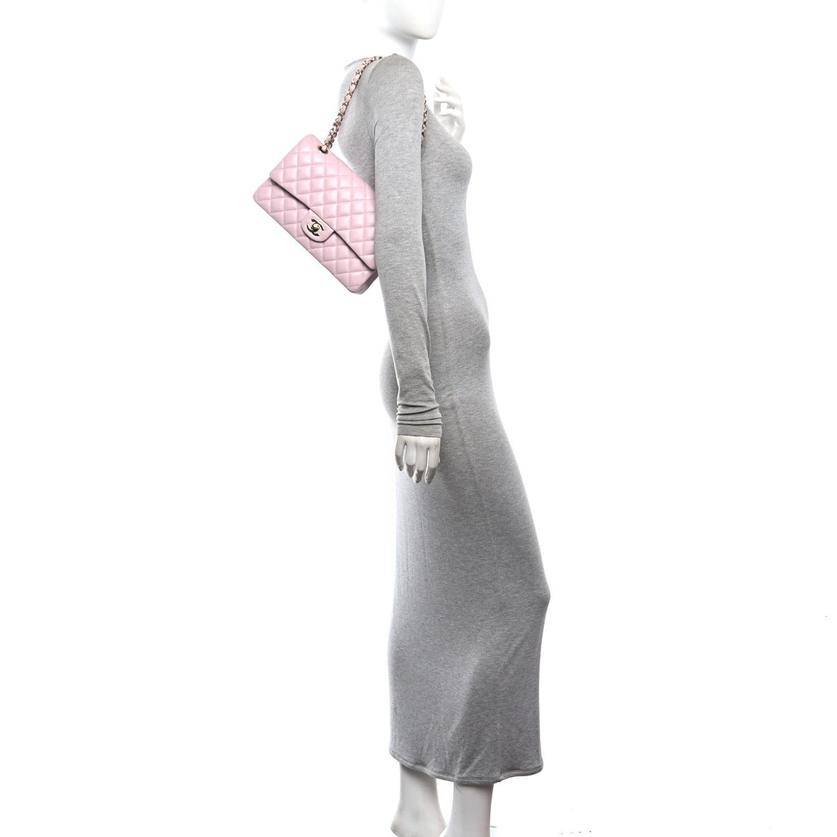 Caviar Quilted Medium Double Flap Light Pink wholesalehk.shop