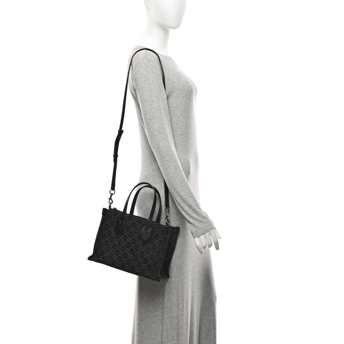 Denim Ophidia GG Monogram Tote Medium Black Grey wholesalehk.shop