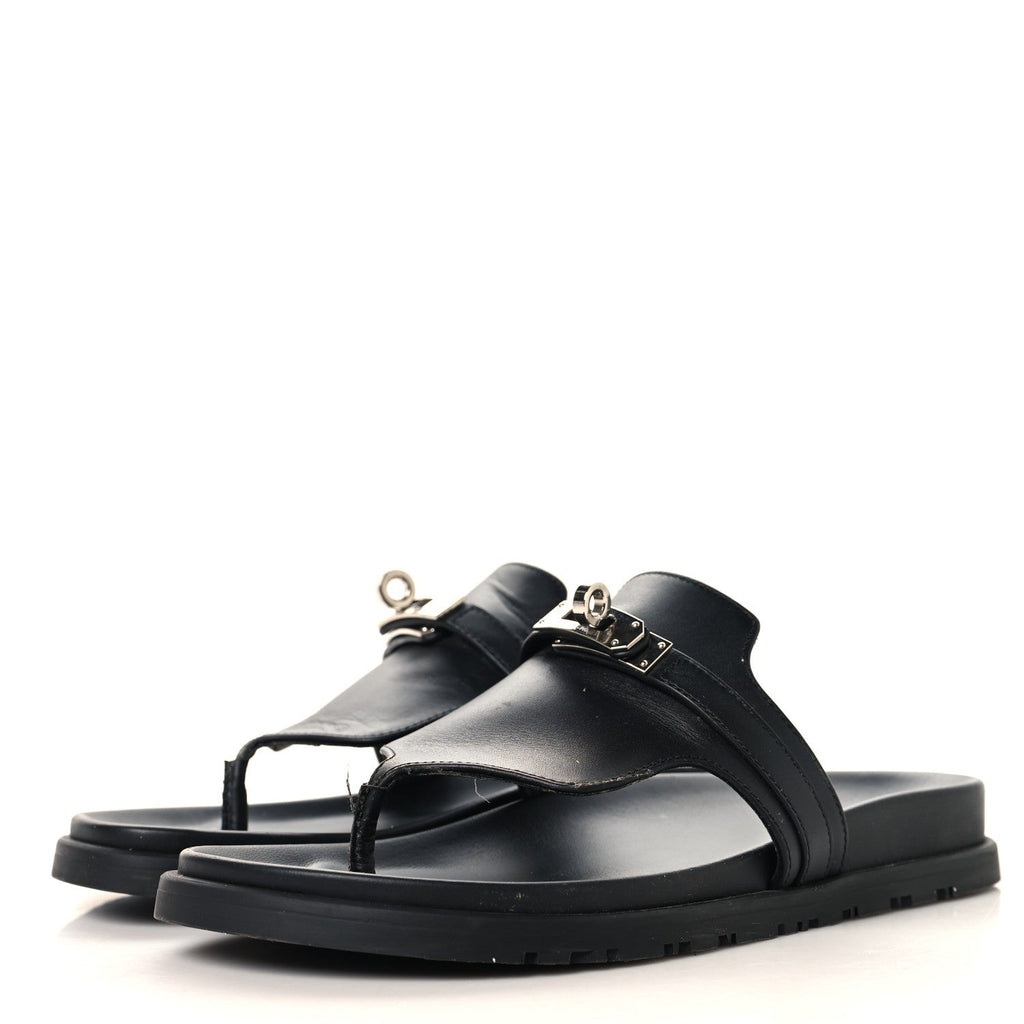 Calfskin Womens Empire Sandals 37.5 Black wholesalehk.shop