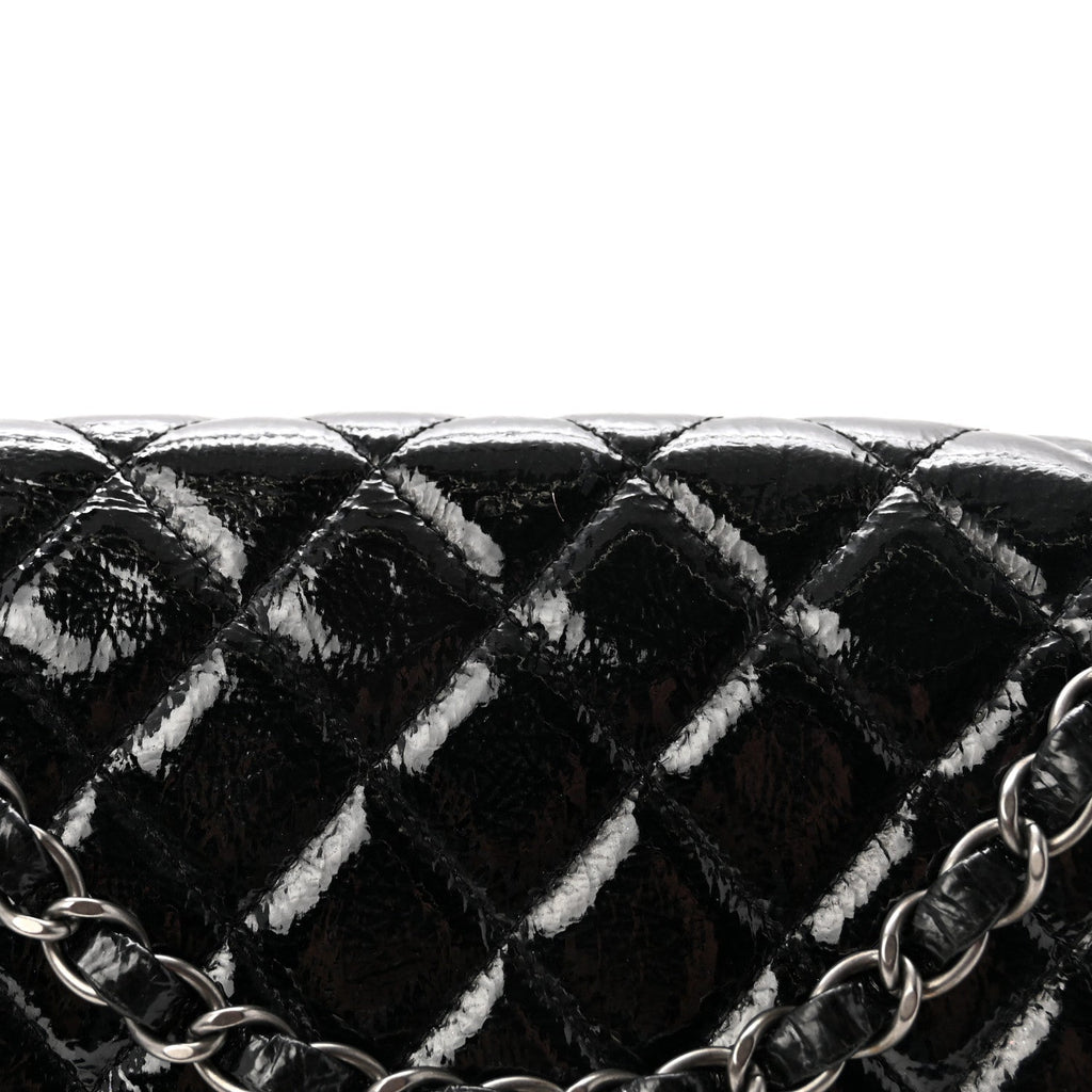Crumpled Patent Quilted Medium Double Flap Black wholesalehk.shop