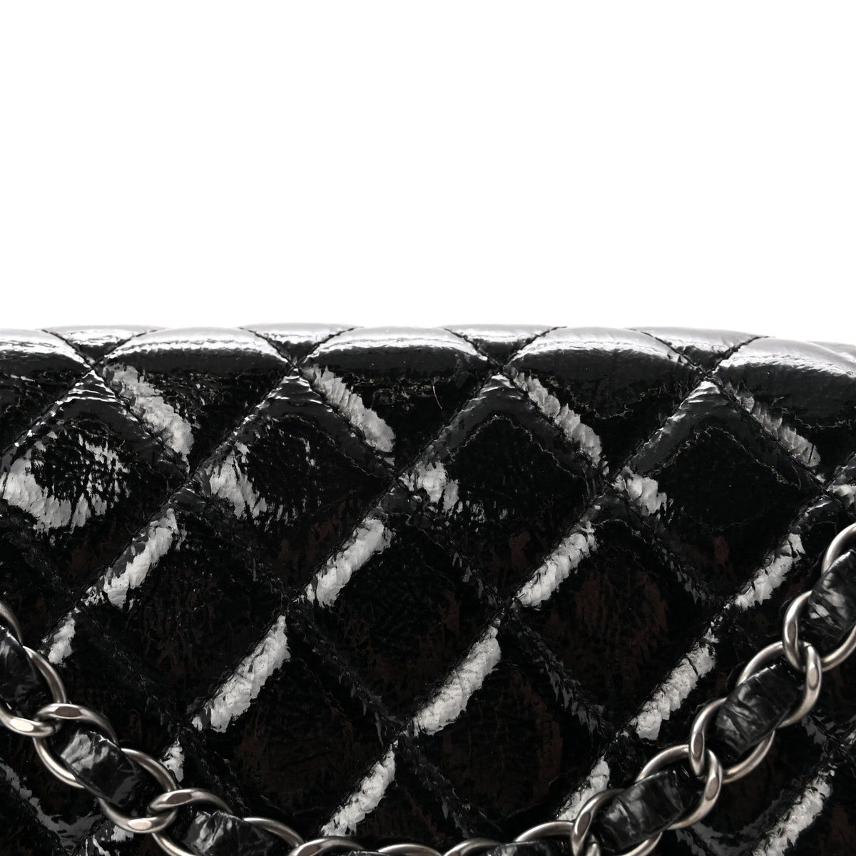 Crumpled Patent Quilted Medium Double Flap Black wholesalehk.shop