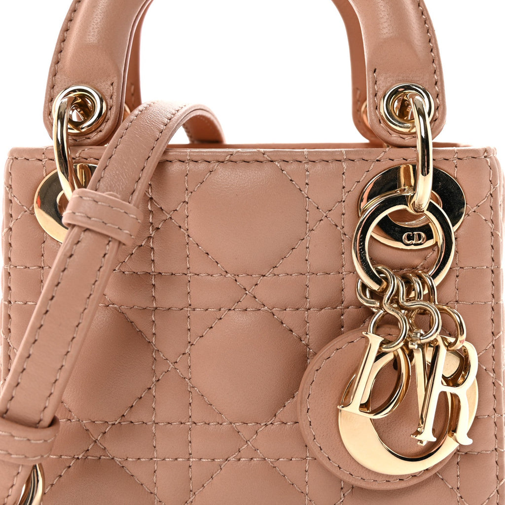 Lambskin Cannage Micro Lady Dior Rose Des Vents wholesalehk.shop