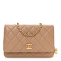 Lambskin Quilted CC Pearl Crush Wallet on Chain WOC Beige wholesalehk.shop