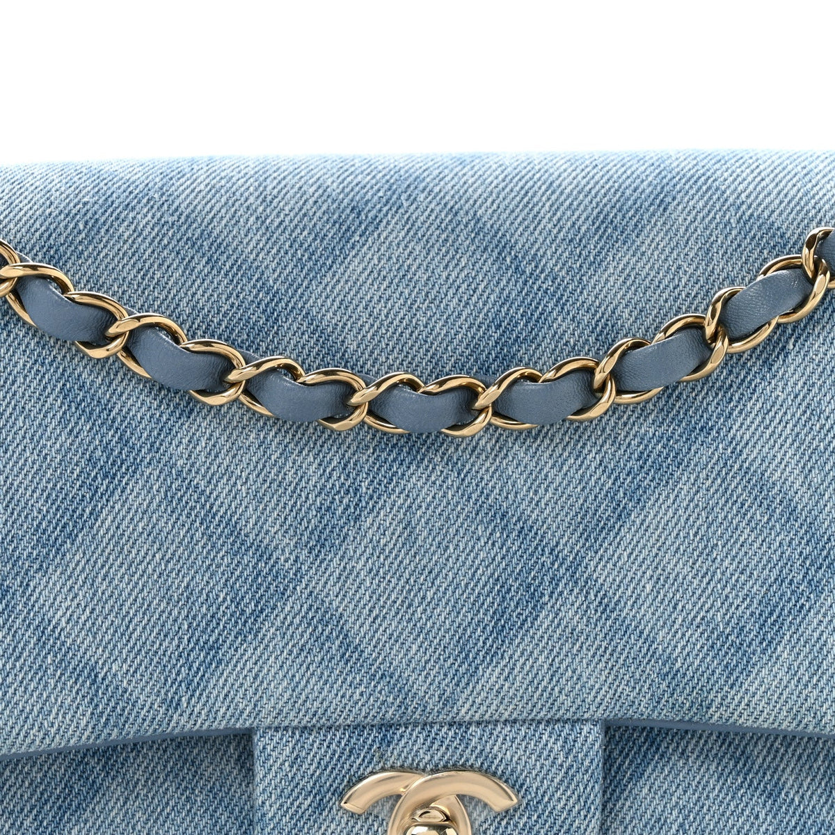 Printed Denim Quilted Medium Double Flap Light Blue wholesalehk.shop
