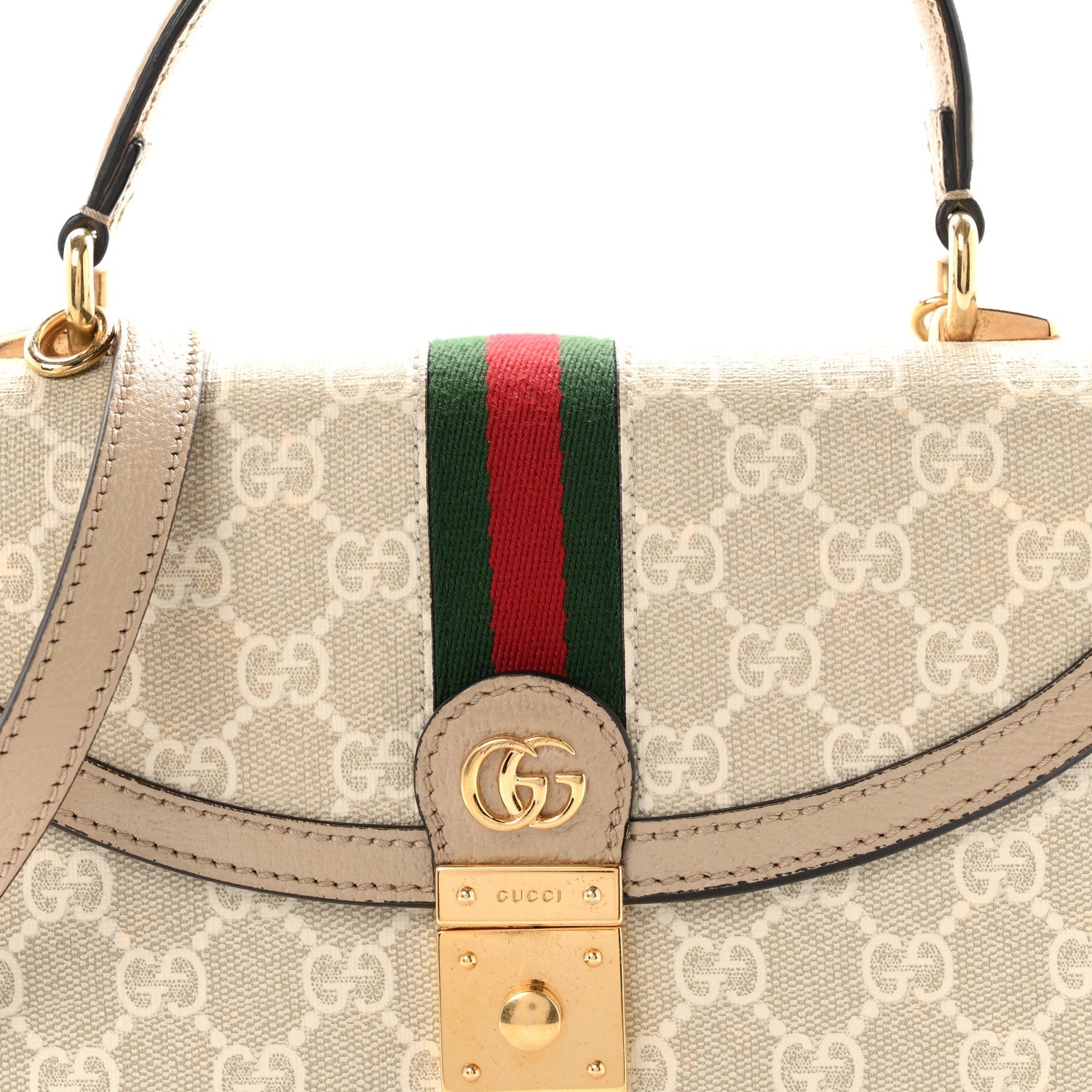 GG Supreme Monogram Textured Dollar Calfskin Web Small Ophidia Padlock Top Handle Bag Beige Mystic White Oatmeal £¨ Direct shipment via from wholesalehk.shop