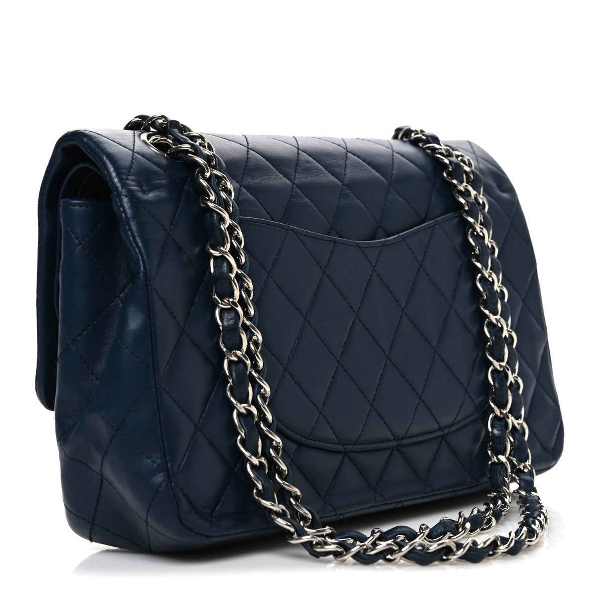 Lambskin Quilted Medium Double Flap Navy wholesalehk.shop