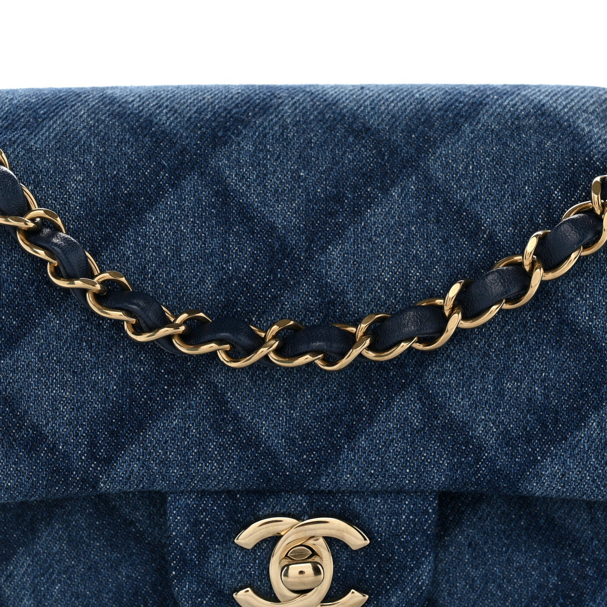 Printed Denim Quilted Small Double Flap Blue wholesalehk.shop
