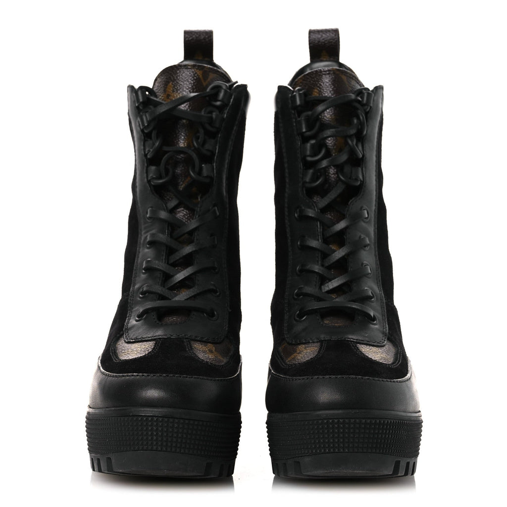 Suede Calfskin Monogram Laureate Platform Desert Boots 36 Black £¨ Direct shipment via from wholesalehk.shop