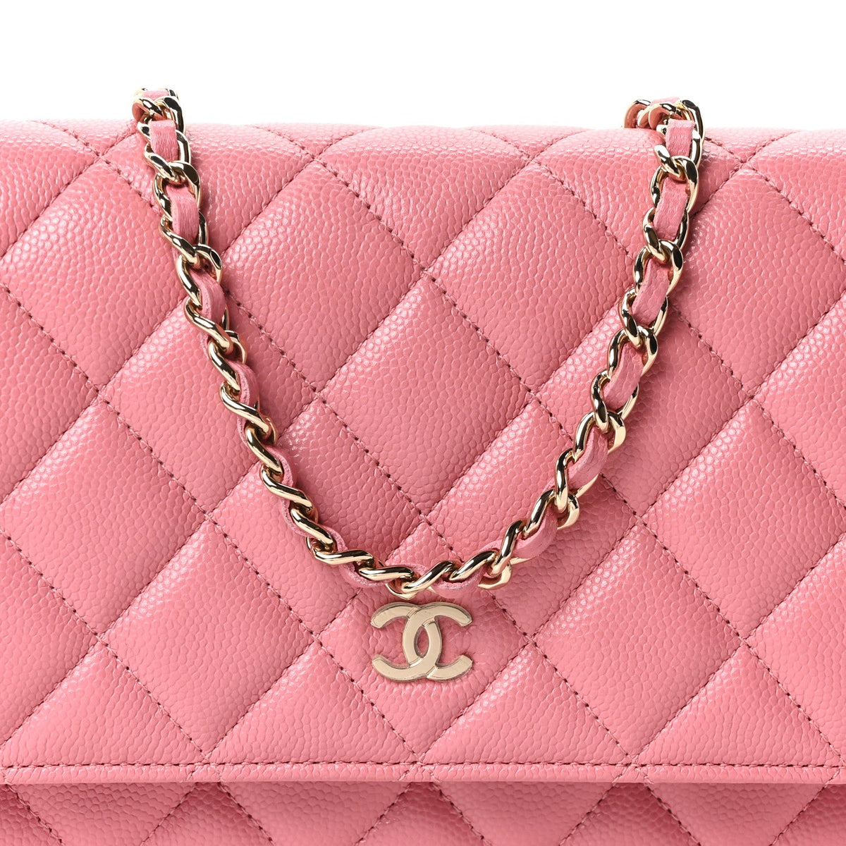 Caviar Quilted Wallet on Chain WOC Light Pink wholesalehk.shop