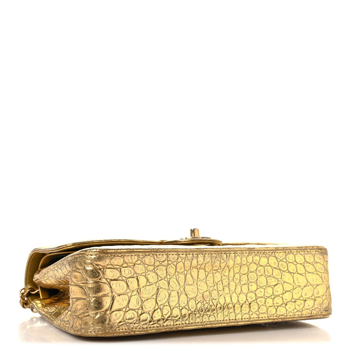 Metallic Calfskin Crocodile Embossed Cocodile Medium Double Flap Gold wholesalehk.shop