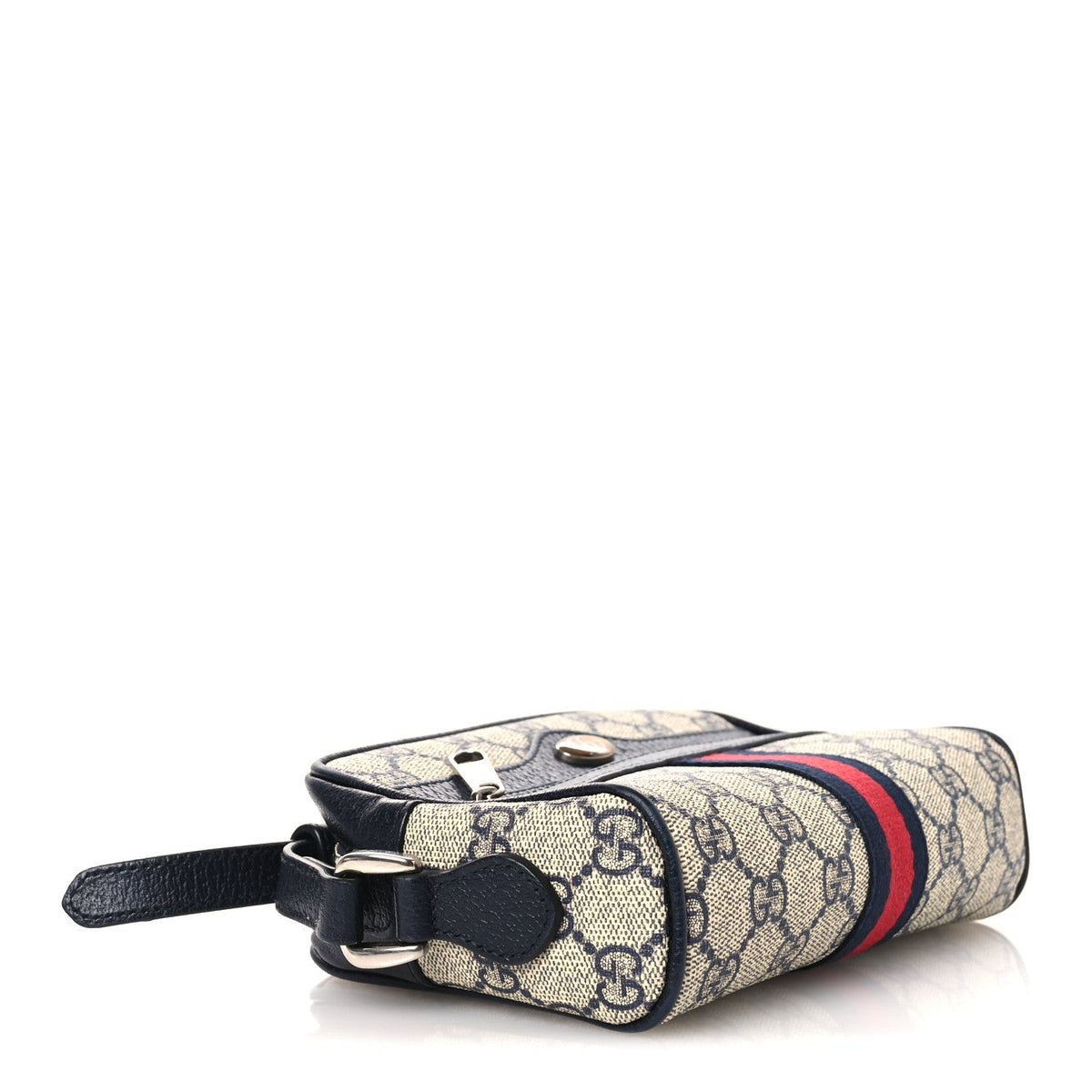 GG Supreme Monogram Textured Dollar Calfskin Web Mini Ophidia Shoulder Bag Beige Blue wholesalehk.shop