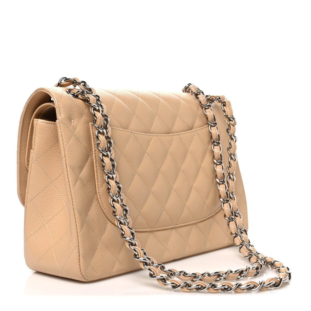 Caviar Quilted Jumbo Double Flap Beige wholesalehk.shop