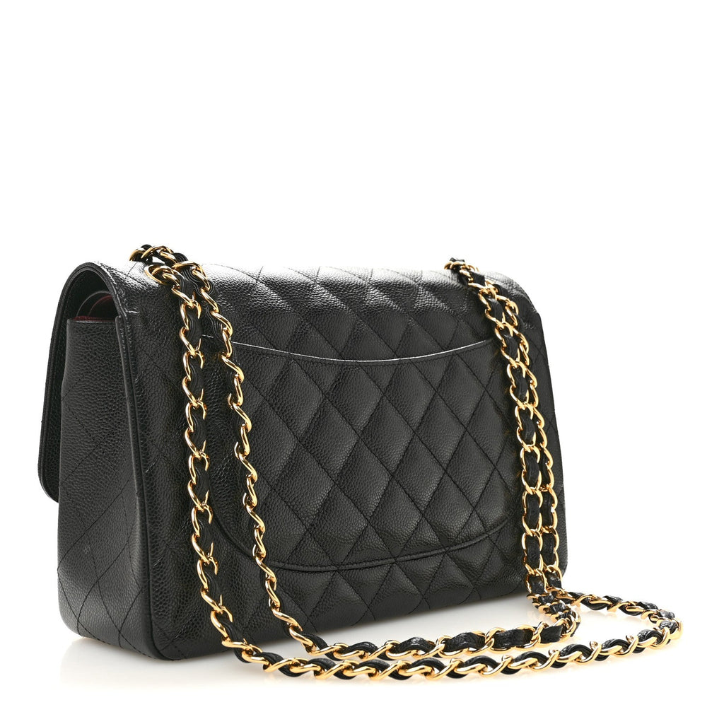 Caviar Quilted Jumbo Double Flap Black wholesalehk.shop